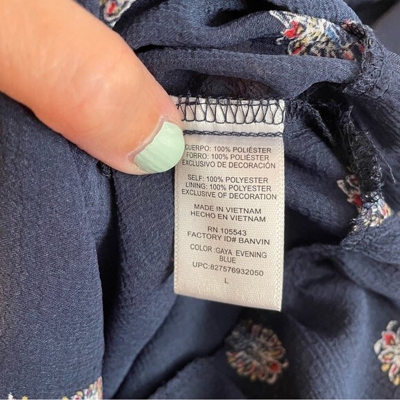 Daisy Fuentes Gaya Evening Dress Sheer Feather Midi Navy Blue Size Large - Picture 7 of 8